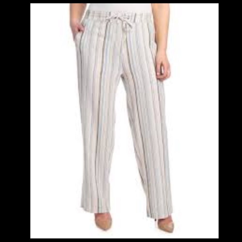 For Cynthia Striped Linen Blend Wide Leg Pants